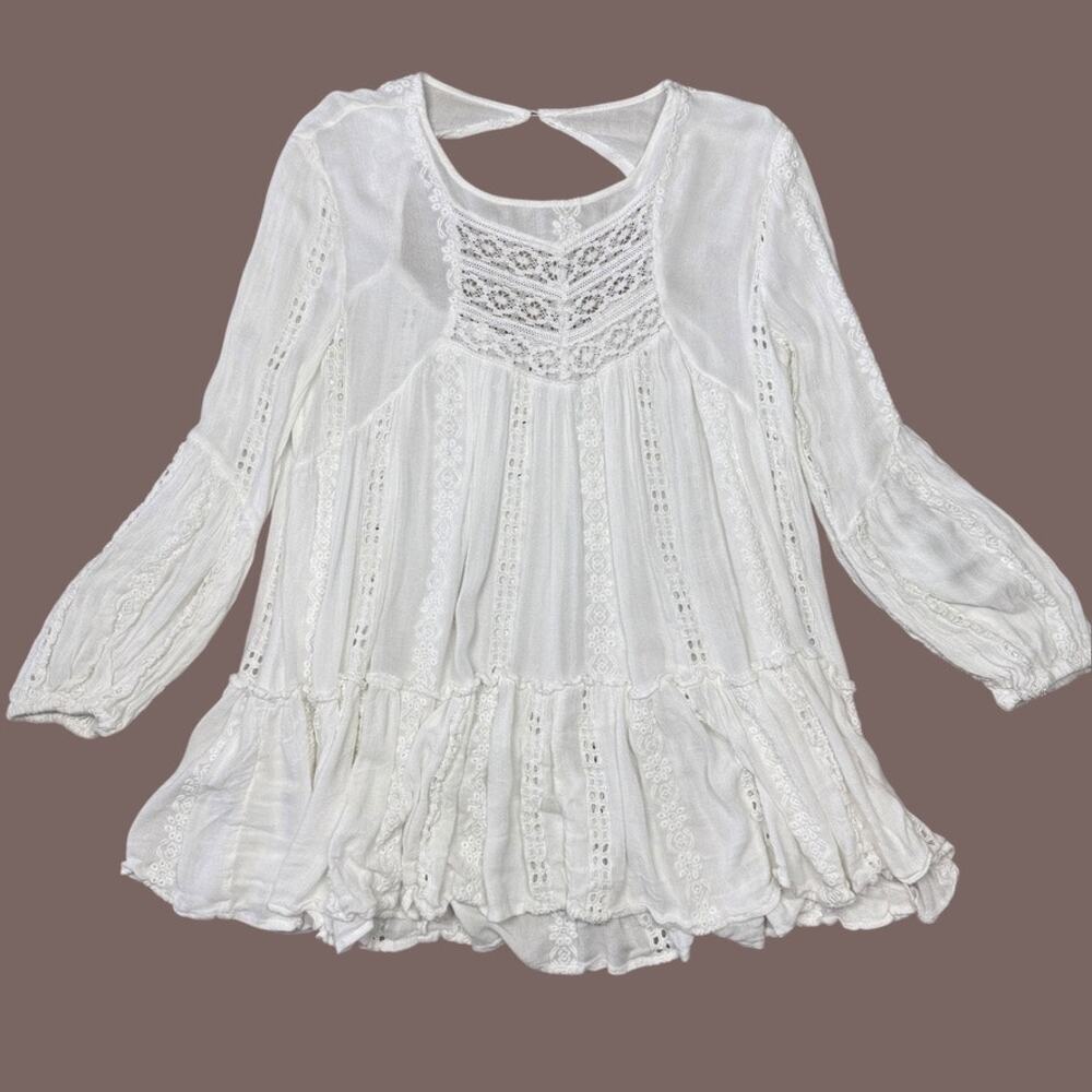Free People Kiss Kiss Ivory Tunic Bohemian Lace Embroidered Small - Picture 3 of 13